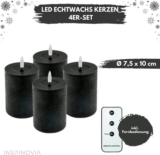 LED Echtwachs Kerzen mit Fernbedienung & Timer 10cm - anthrazit