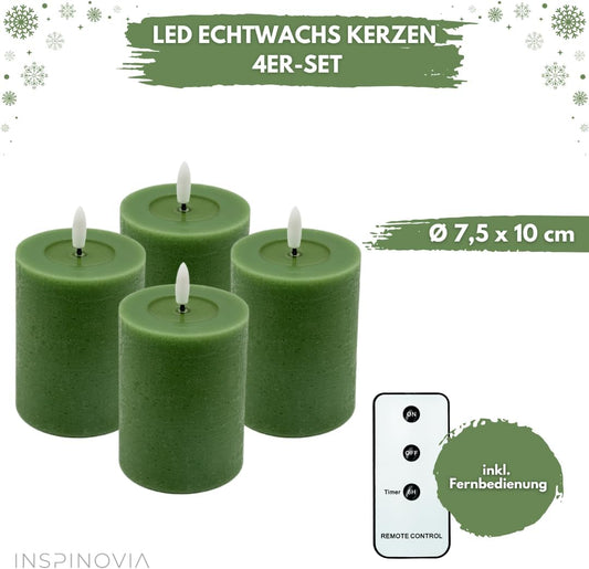 LED Echtwachs Kerzen mit Fernbedienung & Timer 10cm - grün