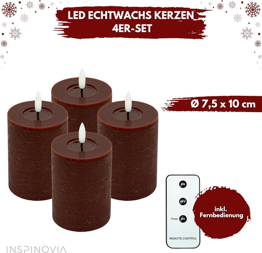 LED Echtwachs Kerzen mit Fernbedienung & Timer 10cm - bordeaux rot
