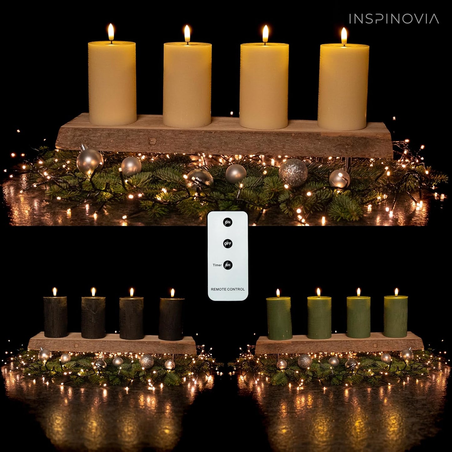 LED Echtwachs Kerzen mit Fernbedienung & Timer 12,5cm - grün