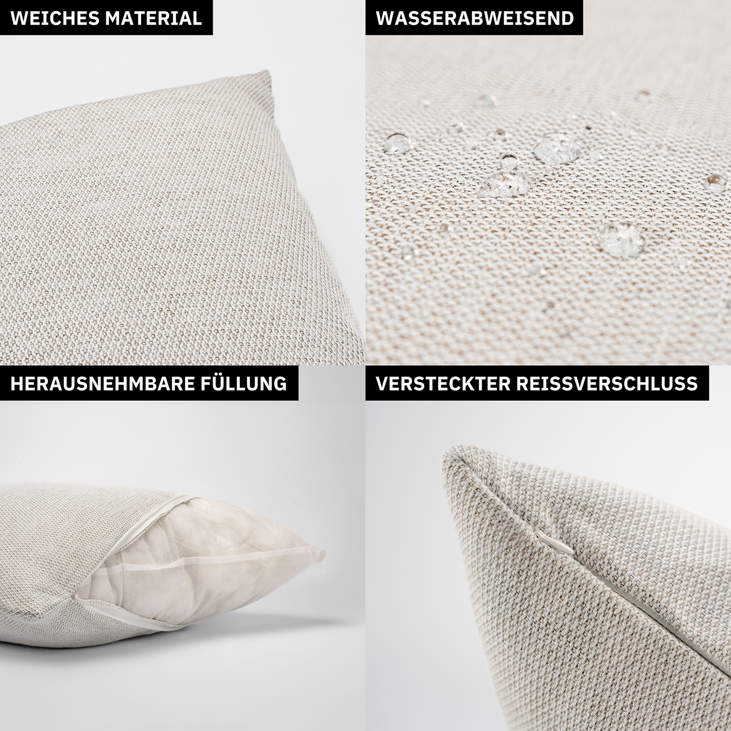 Kissen inkl. Füllung 45 x 45 cm, 6er Set - Creme