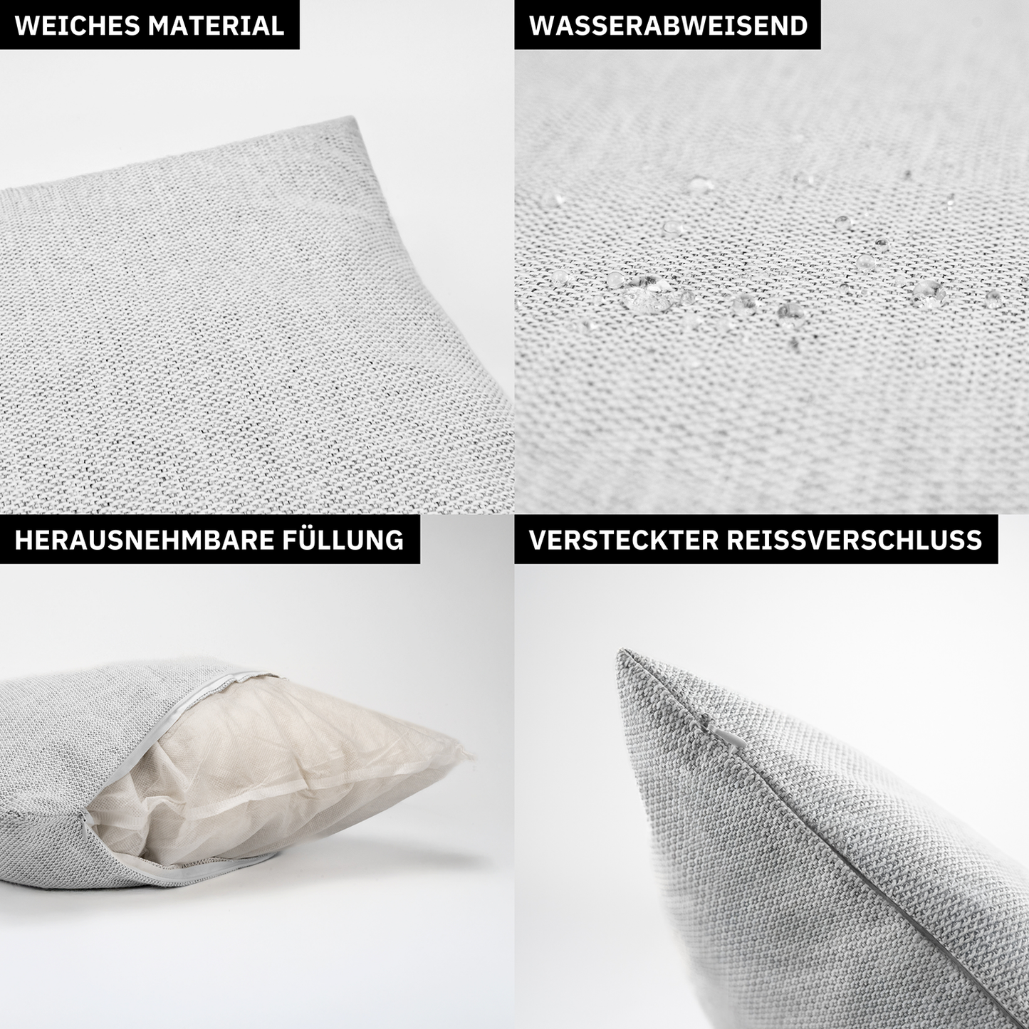 Kissen inkl. Füllung 45 x 45 cm, 6er Set - Hellgrau