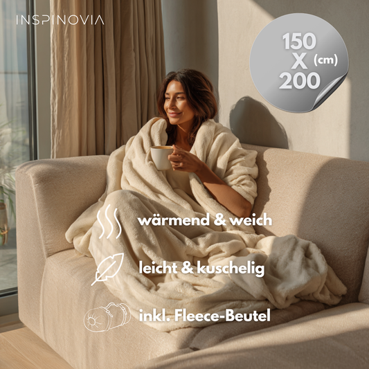 Kuscheldecke 150 x 200 cm mit Fleece-Beutel - Beige
