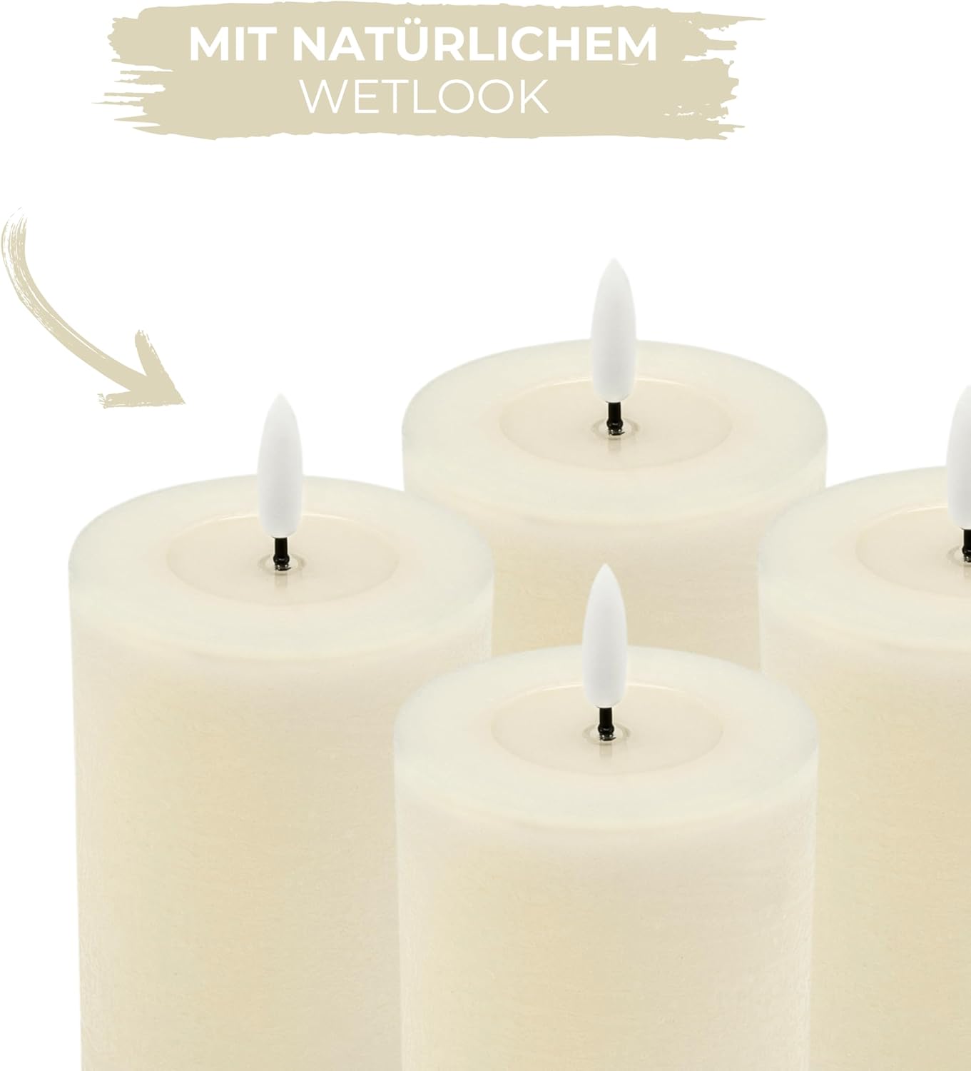 LED Echtwachs Kerzen mit Fernbedienung & Timer 12,5cm - creme weiß