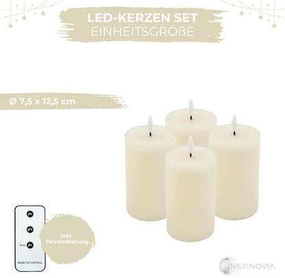 LED Echtwachs Kerzen mit Fernbedienung & Timer 12,5cm - creme weiß