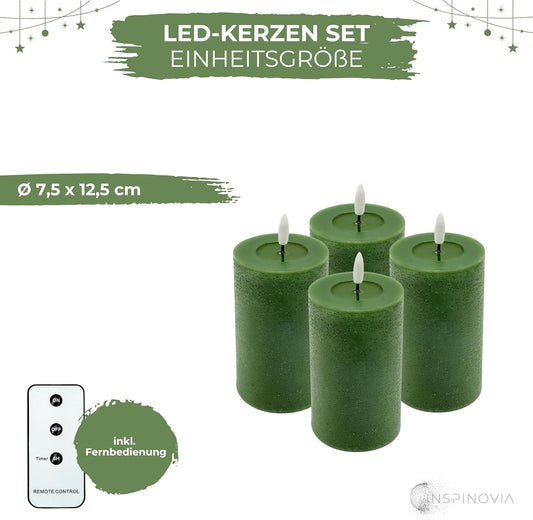 LED Echtwachs Kerzen mit Fernbedienung & Timer 12,5cm - grün