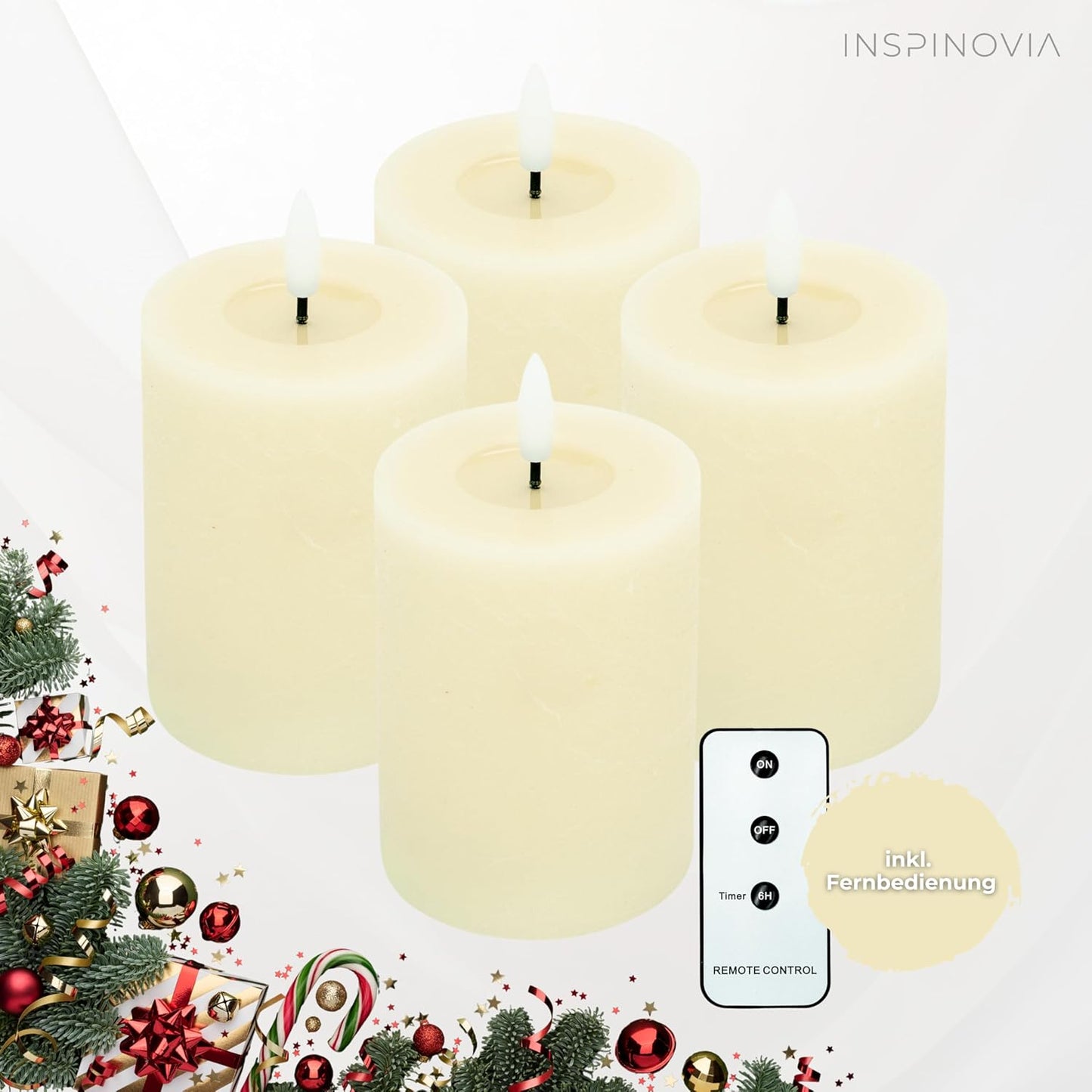 LED Echtwachs Kerzen mit Fernbedienung & Timer 10cm - creme weiß