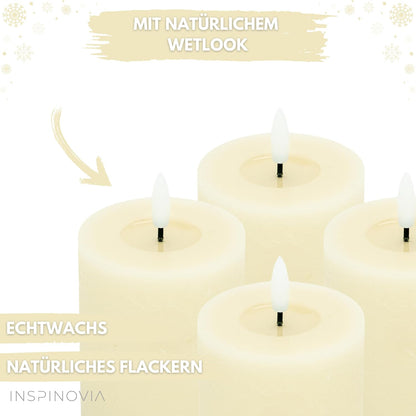 LED Echtwachs Kerzen mit Fernbedienung & Timer 10cm - creme weiß