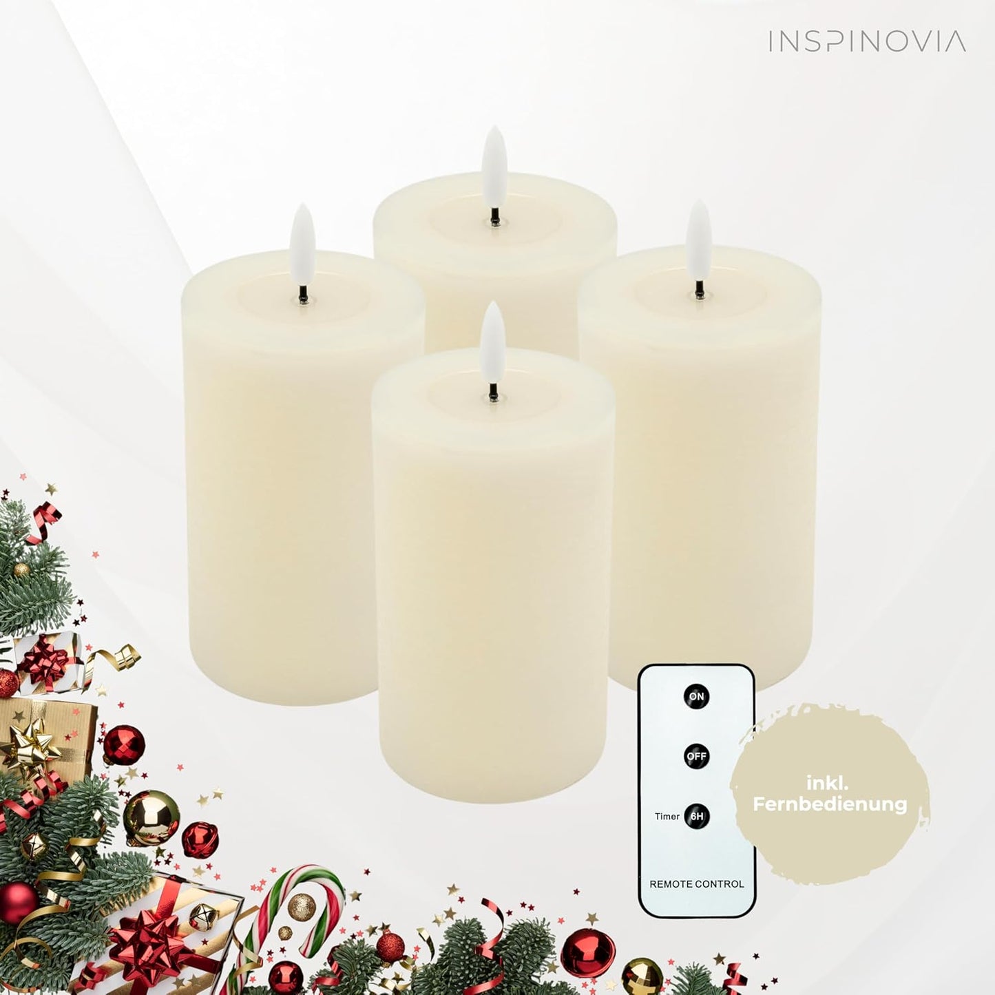 LED Echtwachs Kerzen mit Fernbedienung & Timer 12,5cm - creme weiß
