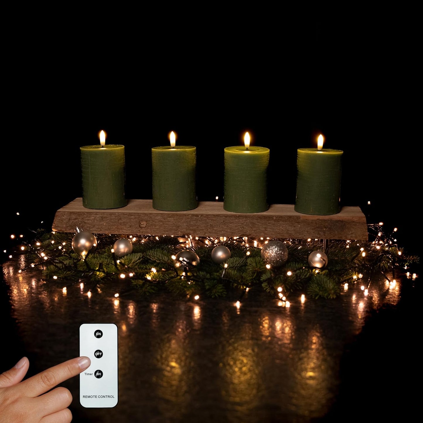 LED Echtwachs Kerzen mit Fernbedienung & Timer 10cm - grün