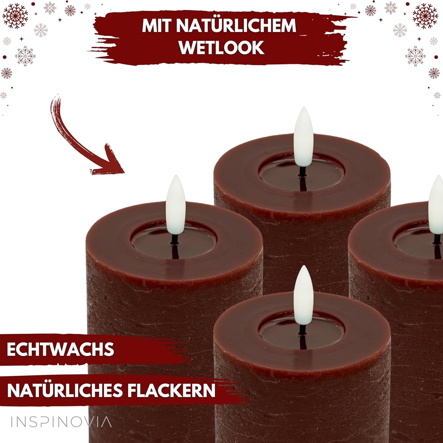 LED Echtwachs Kerzen mit Fernbedienung & Timer 10cm - bordeaux rot