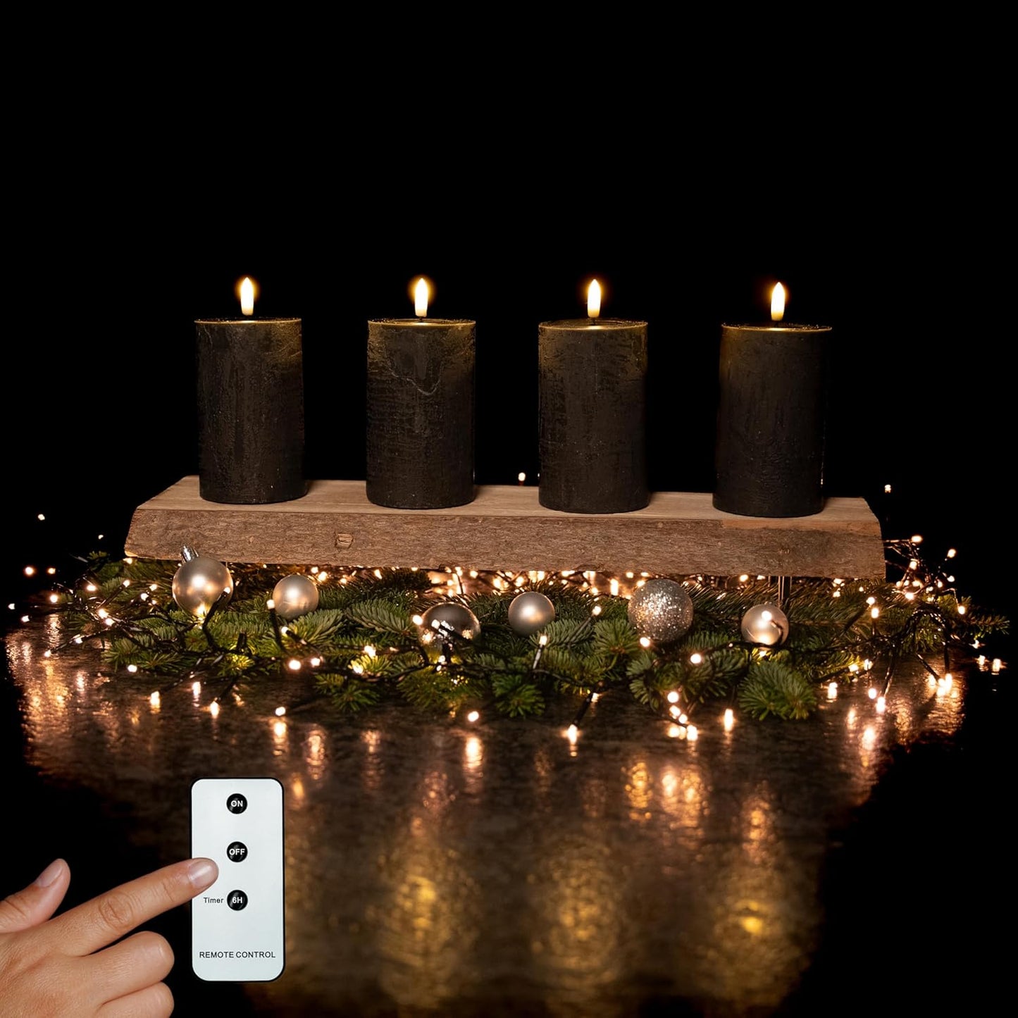 LED Echtwachs Kerzen mit Fernbedienung & Timer 12,5cm - anthrazit