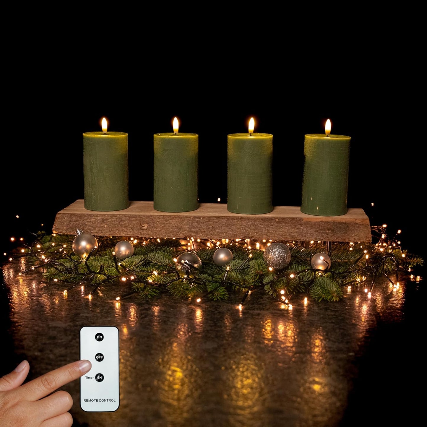 LED Echtwachs Kerzen mit Fernbedienung & Timer 12,5cm - grün