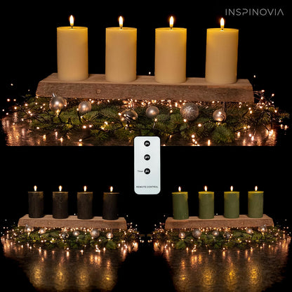 LED Echtwachs Kerzen mit Fernbedienung & Timer 12,5cm - creme weiß