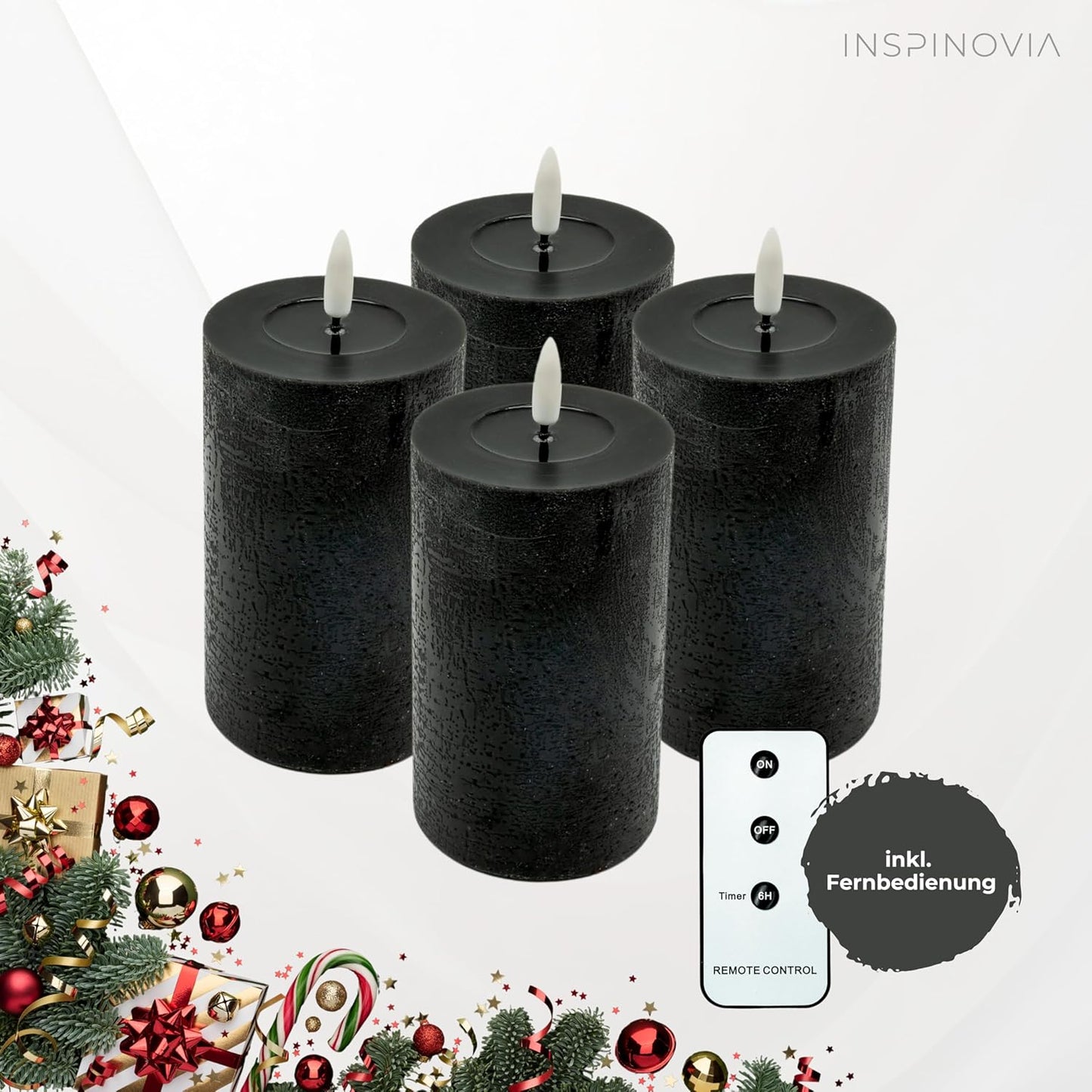 LED Echtwachs Kerzen mit Fernbedienung & Timer 12,5cm - anthrazit