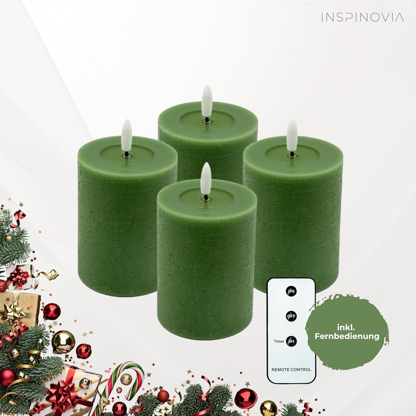 LED Echtwachs Kerzen mit Fernbedienung & Timer 10cm - grün