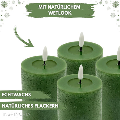 LED Echtwachs Kerzen mit Fernbedienung & Timer 10cm - grün
