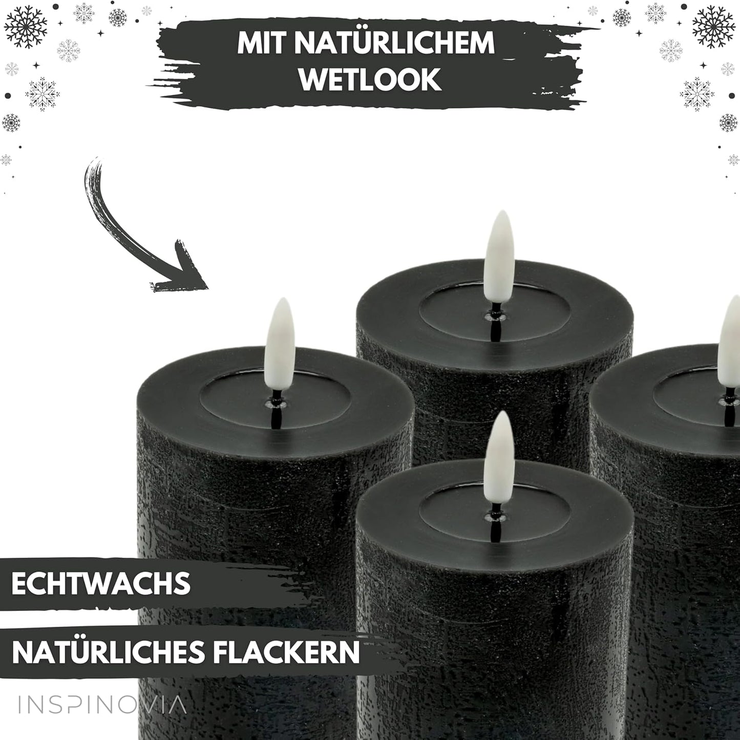 LED Echtwachs Kerzen mit Fernbedienung & Timer 10cm - anthrazit