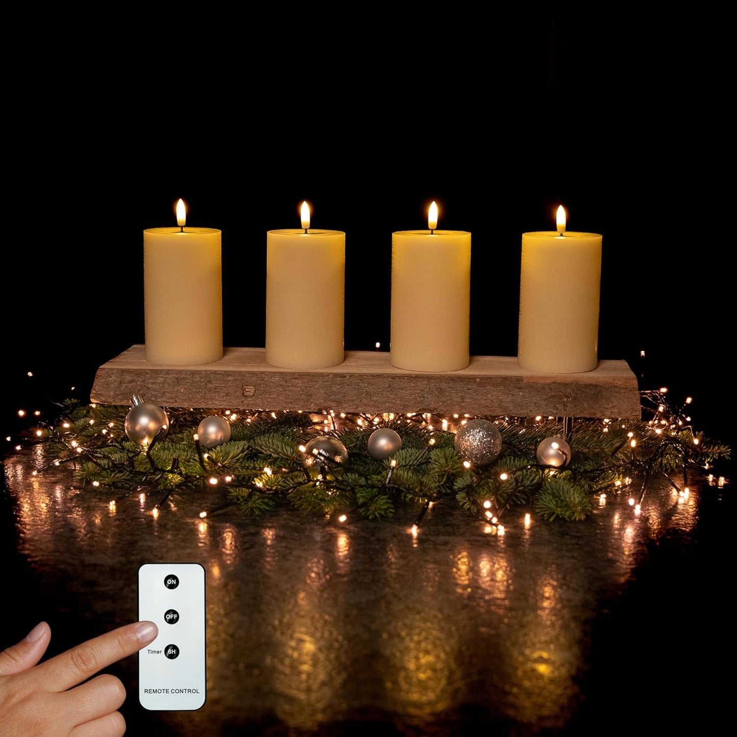 LED Echtwachs Kerzen mit Fernbedienung & Timer 12,5cm - creme weiß