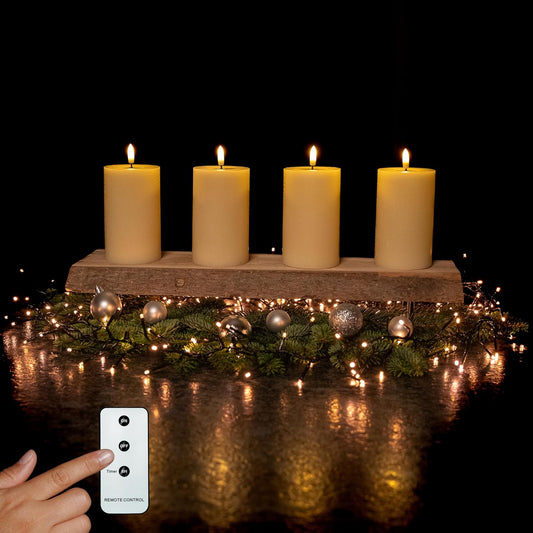 LED Echtwachs Kerzen mit Fernbedienung & Timer 12,5cm - creme weiß