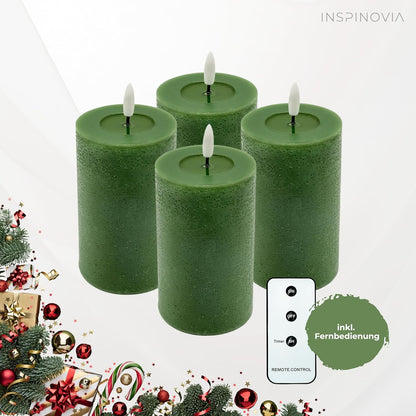 LED Echtwachs Kerzen mit Fernbedienung & Timer 12,5cm - grün