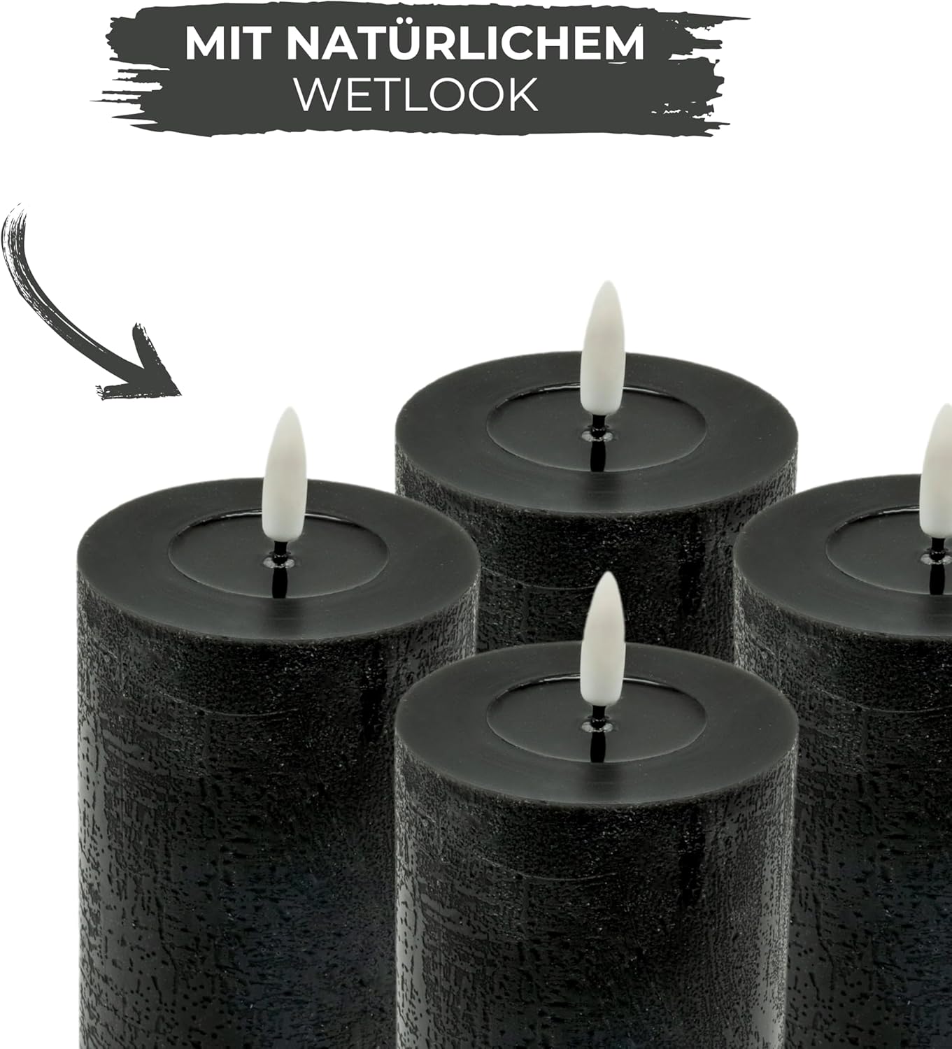 LED Echtwachs Kerzen mit Fernbedienung & Timer 12,5cm - anthrazit