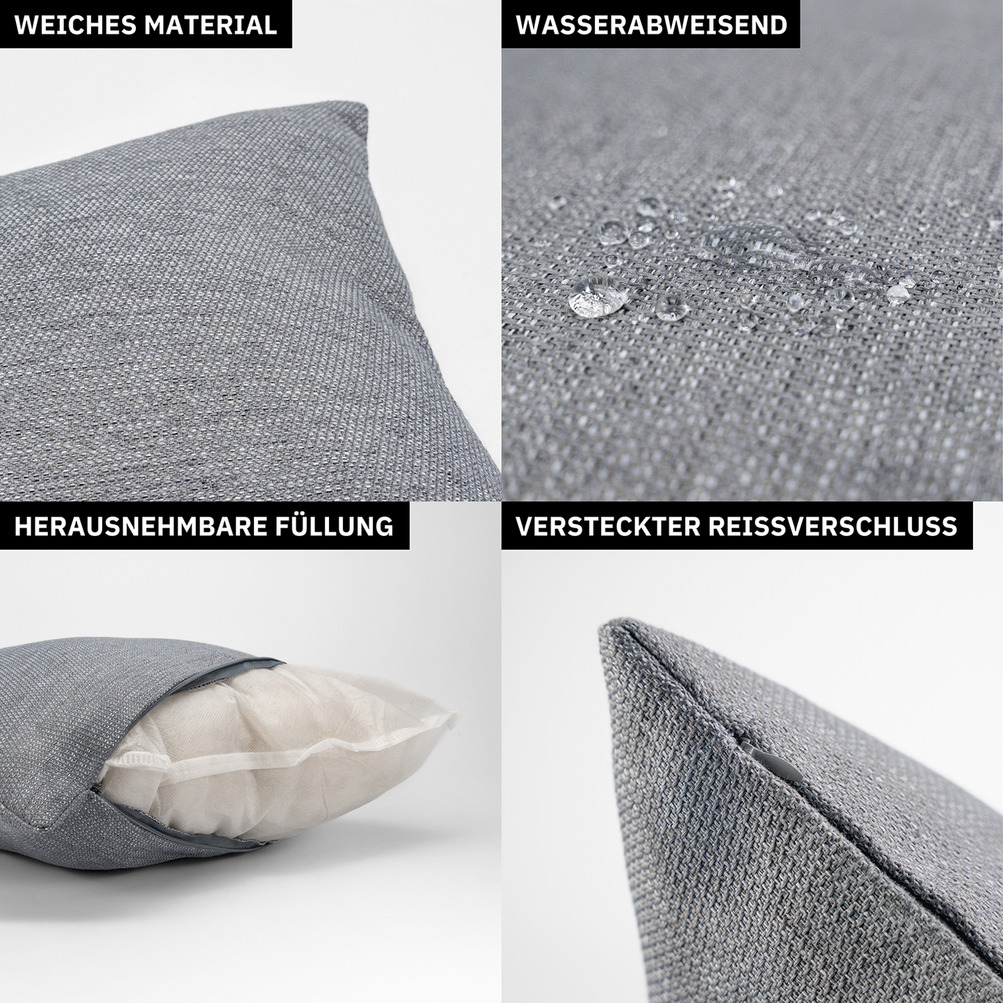 Kissen inkl. Füllung 45 x 45 cm, 6er Set - Grau