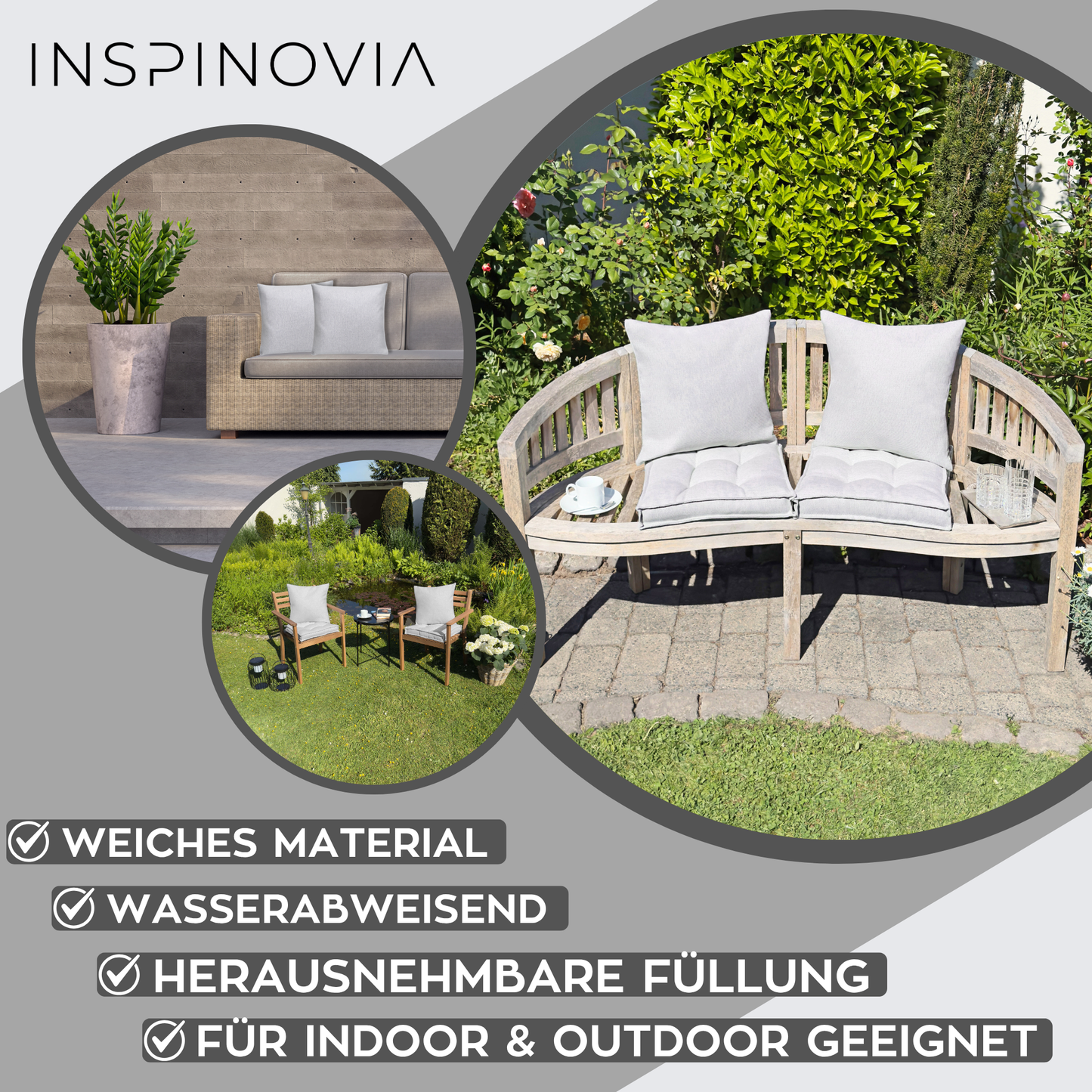 Kissen inkl. Füllung 45 x 45 cm, 6er Set - Hellgrau