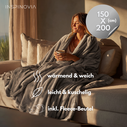 Kuscheldecke 150 x 200 cm mit Fleece-Beutel - Grau