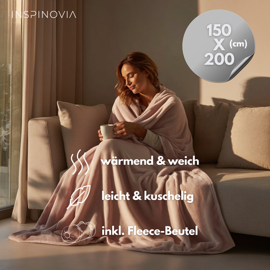 Kuscheldecke 150 x 200 cm mit Fleece-Beutel - Hellrosa
