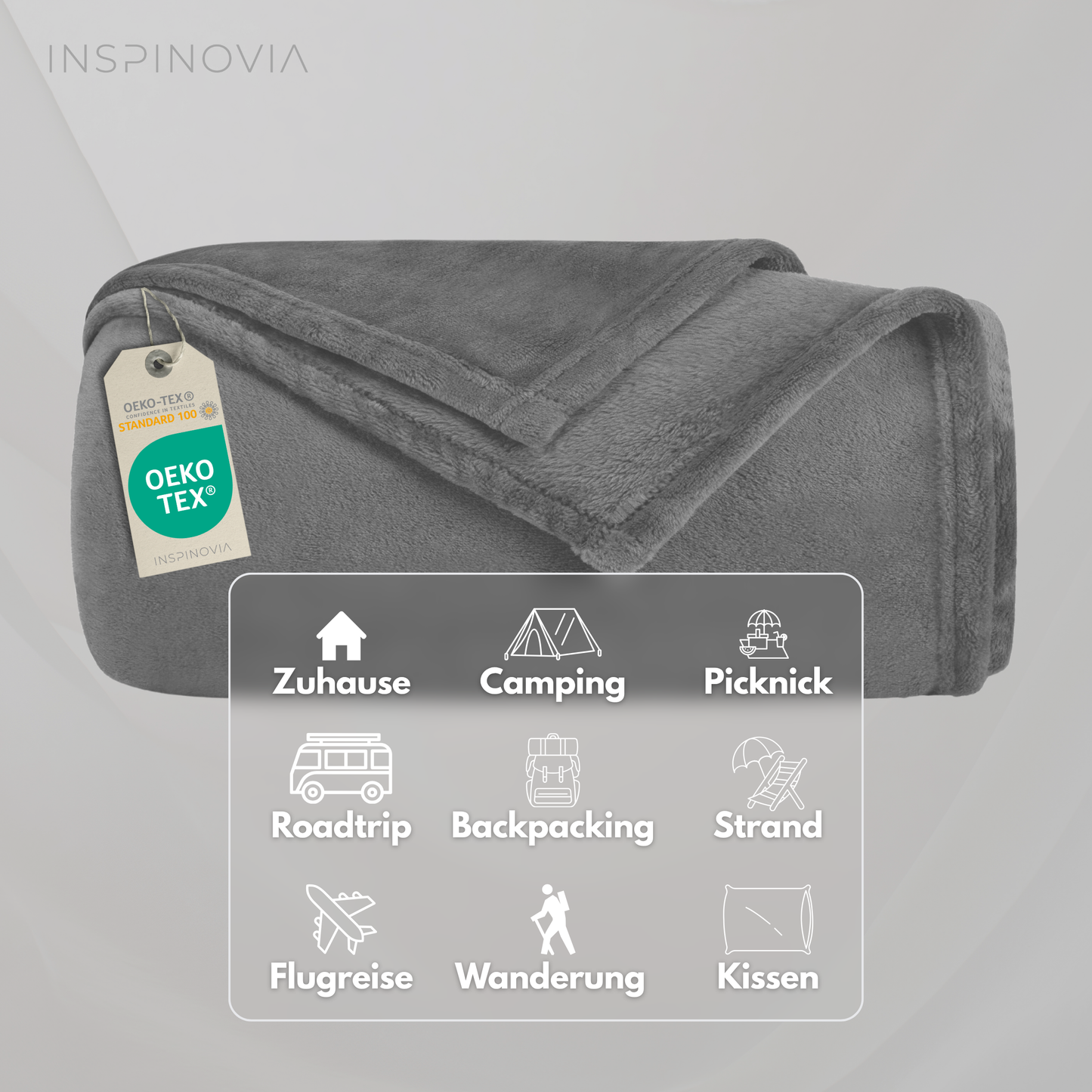 Kuscheldecke 150 x 200 cm mit Fleece-Beutel - Grau