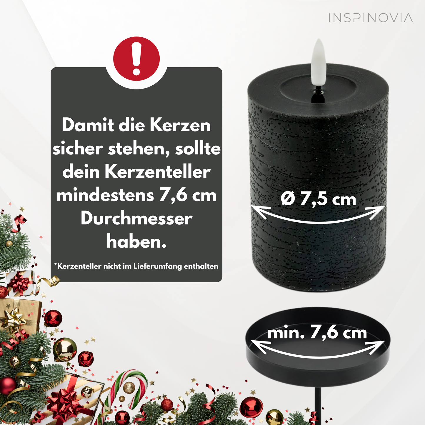 LED Echtwachs Kerzen mit Fernbedienung & Timer 10cm - anthrazit