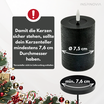 LED Echtwachs Kerzen mit Fernbedienung & Timer 10cm - anthrazit