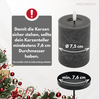 LED Echtwachs Kerzen mit Fernbedienung & Timer 10cm - grau