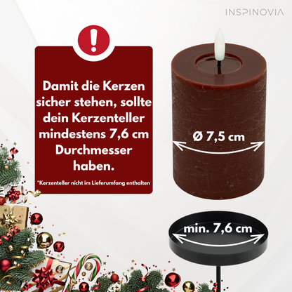 LED Echtwachs Kerzen mit Fernbedienung & Timer 10cm - bordeaux rot