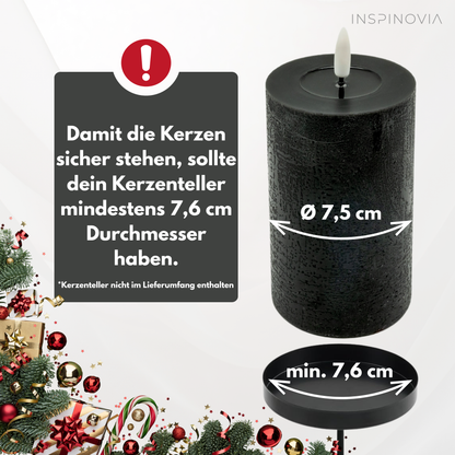 LED Echtwachs Kerzen mit Fernbedienung & Timer 12,5cm - anthrazit