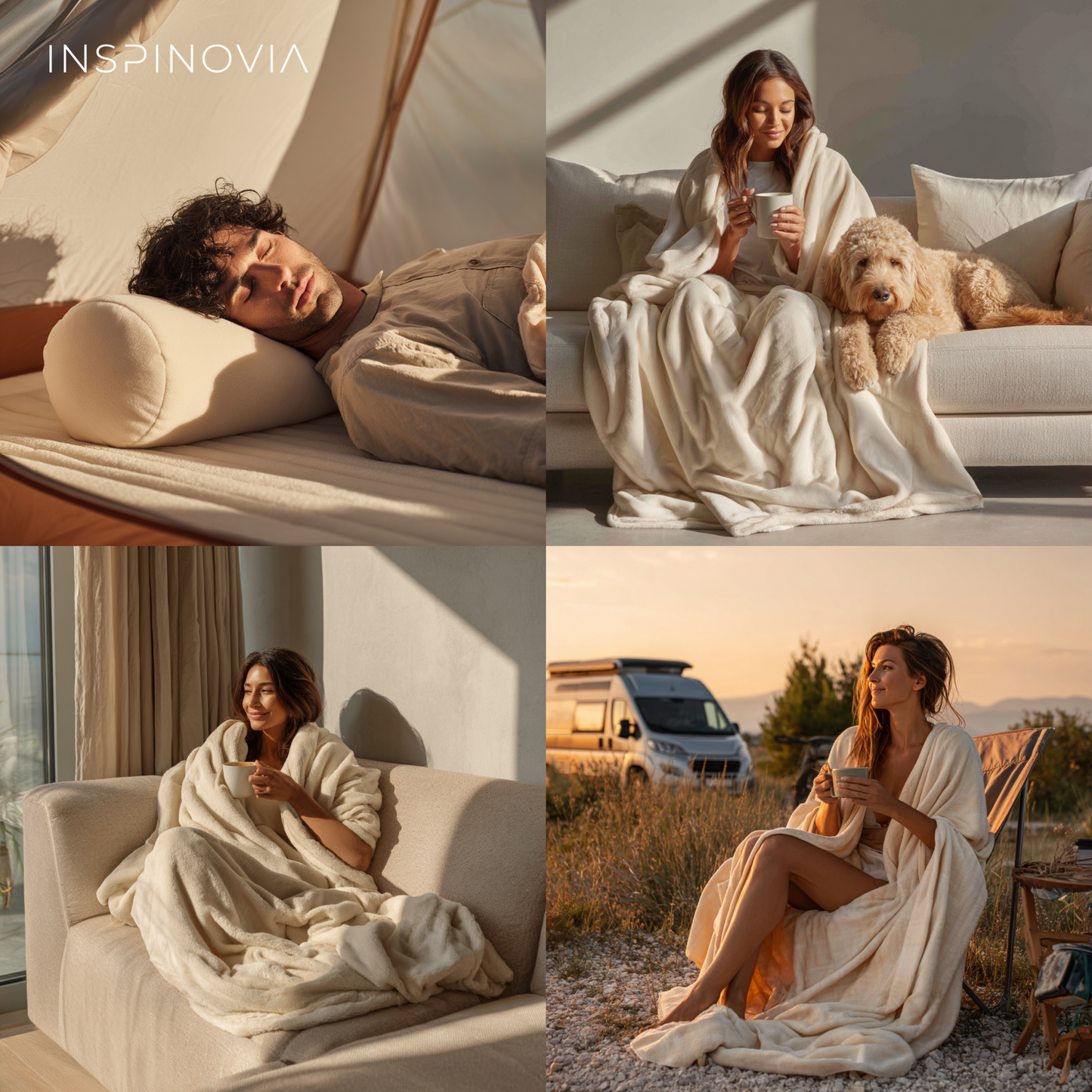 Kuscheldecke 150 x 200 cm mit Fleece-Beutel - Beige