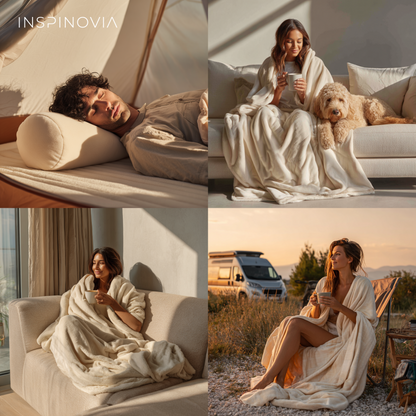 Kuscheldecke 150 x 200 cm mit Fleece-Beutel - Beige