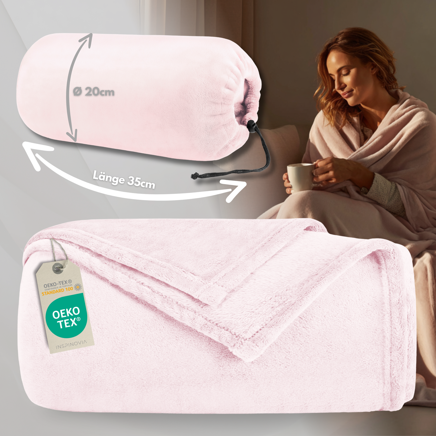 Kuscheldecke 150 x 200 cm mit Fleece-Beutel - Hellrosa