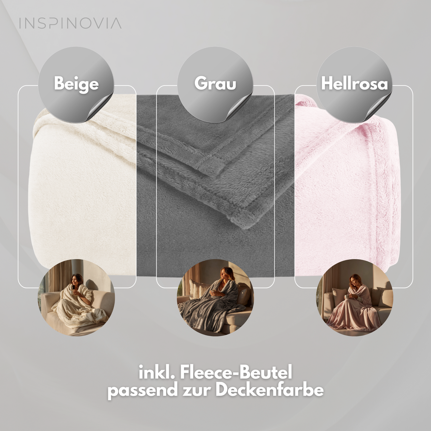 Kuscheldecke 150 x 200 cm mit Fleece-Beutel - Beige