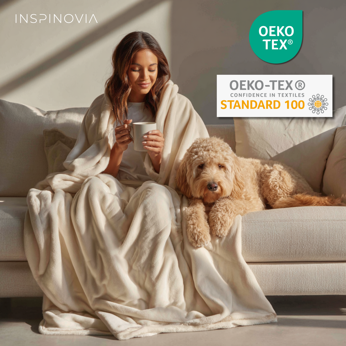 Kuscheldecke 150 x 200 cm mit Fleece-Beutel - Beige