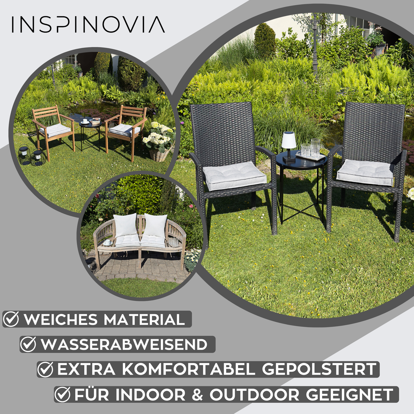 Sitzkissen 40 x 40 cm, 4er Set - Hellgrau