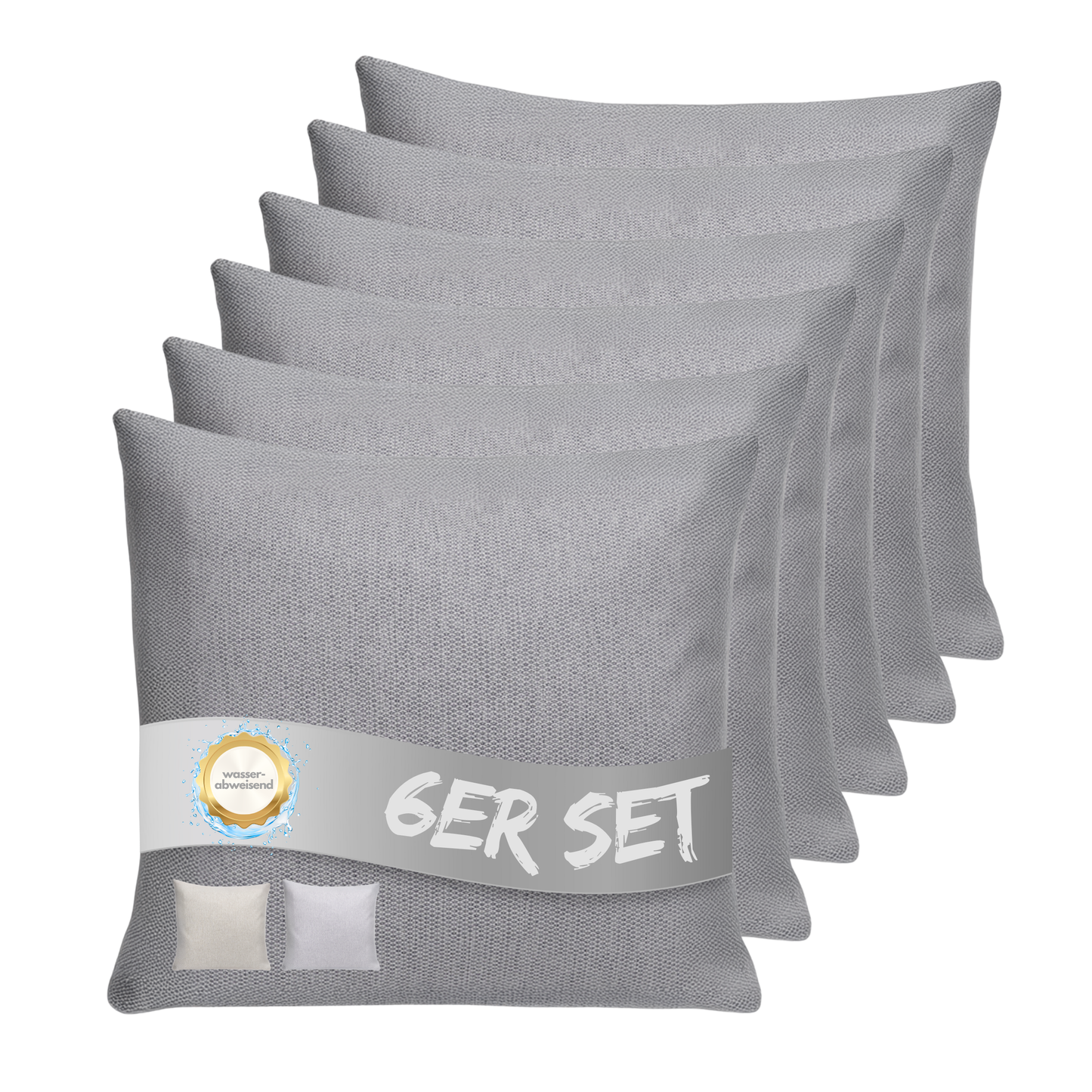 Kissen inkl. Füllung 45 x 45 cm, 6er Set - Grau
