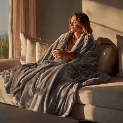 Kuscheldecke 150 x 200 cm mit Fleece-Beutel - Grau