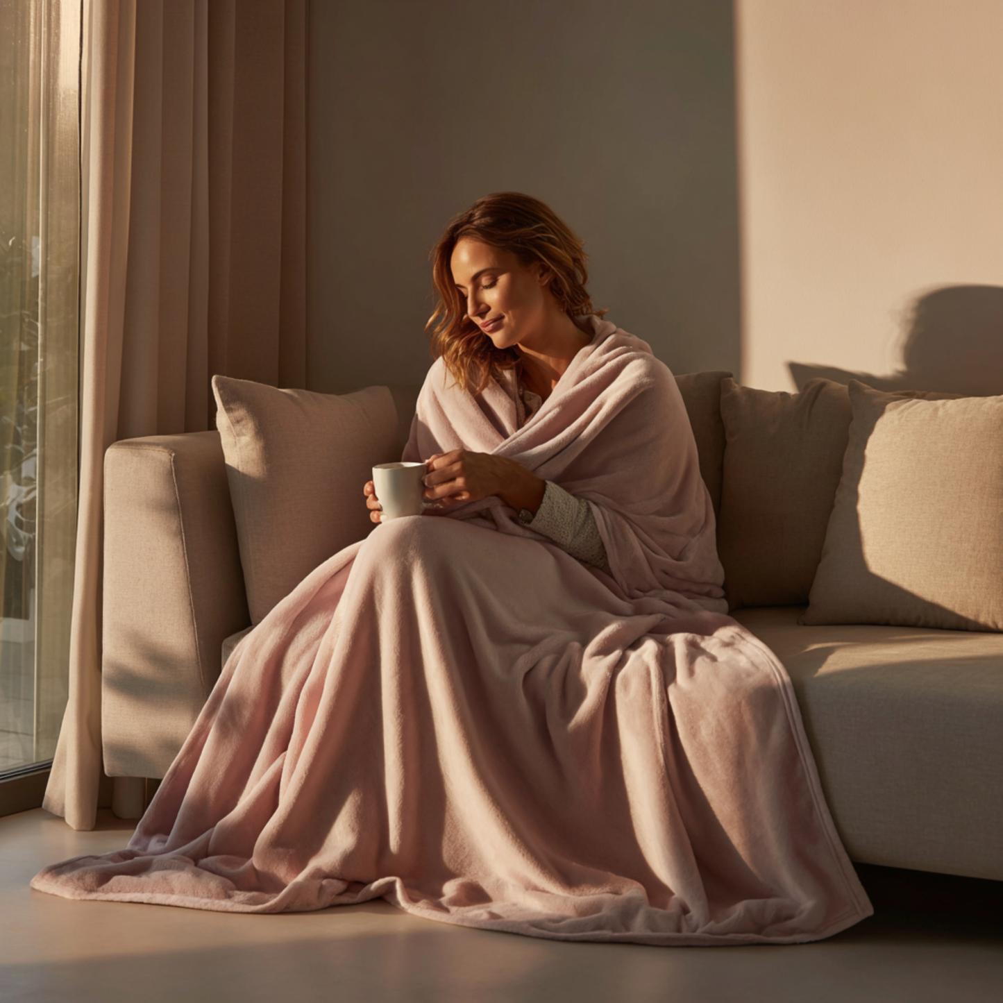 Kuscheldecke 150 x 200 cm mit Fleece-Beutel - Hellrosa