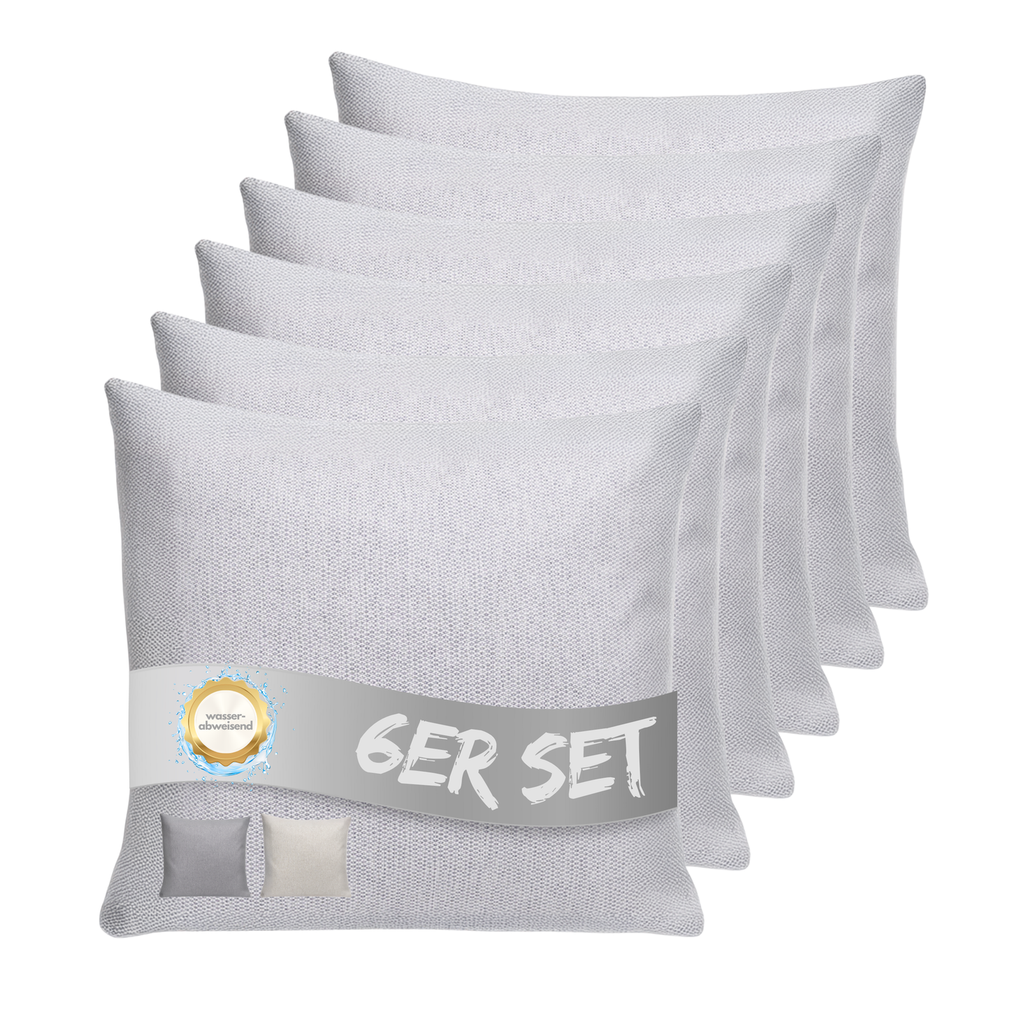 Kissen inkl. Füllung 45 x 45 cm, 6er Set - Hellgrau